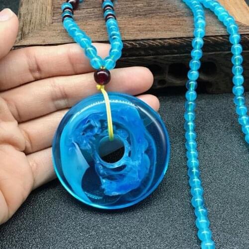 Men Women Blue Necklace Flower Round Beads Pendant Necklaces Sweater Chain Jewelry Gifts