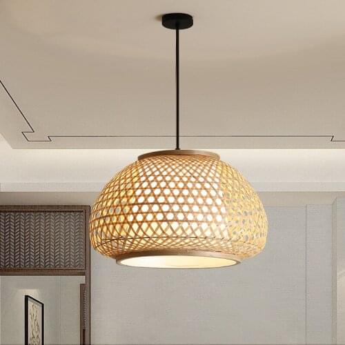 Hand-woven ceiling hanging lamps vintage Chinese style bamboo pendant lights decor dining room restaurant light kitchen fixtures