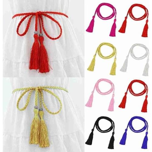 Bohemia Ethnic Braided Tassel Belt Fashion Ladies Woven Waist Waist Cummerbund Knot Decorated Waistband Chain Rope Accessor L1U2