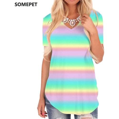 SOMEPET Psychedelic T Shirt Women Colorful Funny T shirts Painting V-neck Tshirt Harajuku T-shirts 3d Womens Clothing Summer