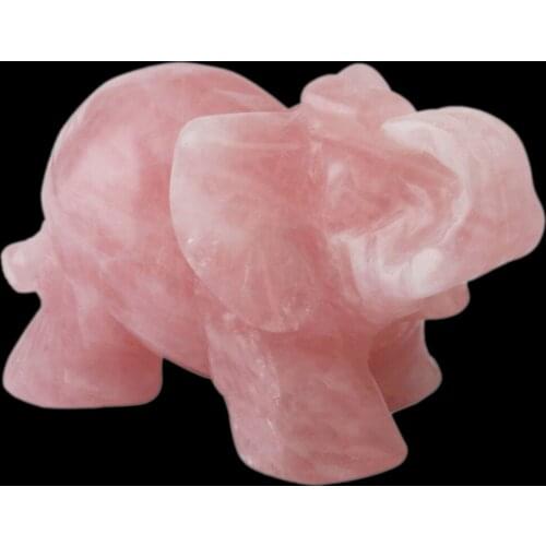 Pink Crystal Elephant Artware Decoration Animal Pocket Stone Statue Figurine Auspicious Natural Pink Crystal Jade Realistic