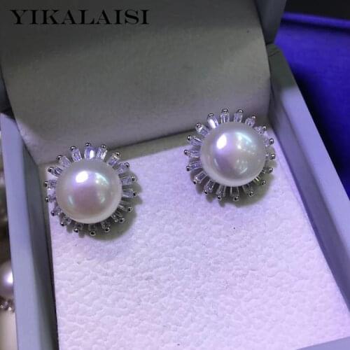 YIKALAISI 925 Sterling Silver Jewelry Pearl Earrings 2019 Fine Natural Pearl jewelry 11-12mm stud Earrings For Women wholesale
