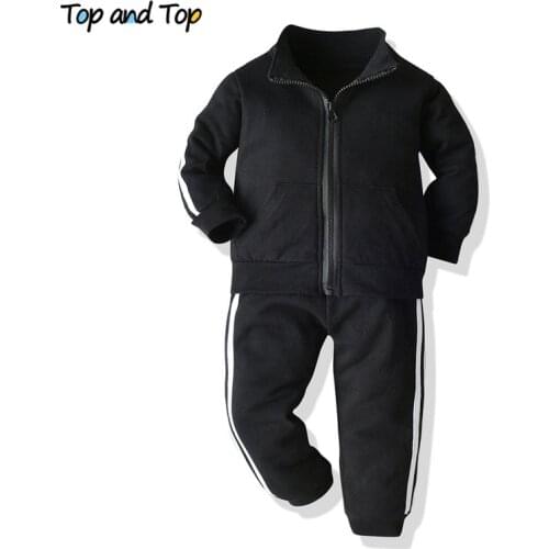 Top and Top Spring Autumn Boys Girls Clothing Set Long Sleeve Zipper Sweatshirt Coat+Trousers Striped Sport Suit 2Pcs Tracksuit