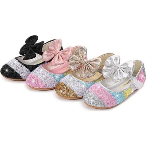 Children girls PU bling Shoes dance Shoes Flat Party Princess girl bowknot Shoes 24-37 4colors 1799-19 GZX02