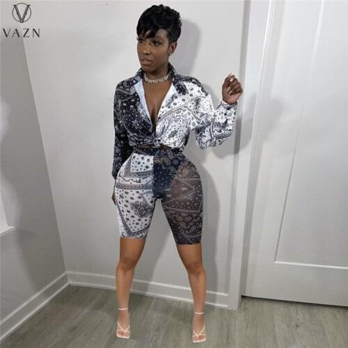 VAZN 2021 Summer Clubwear Loose Letter V-Neck Full Sleeve Sport Clothing Suits 2 Piece Set Women Top And Pant