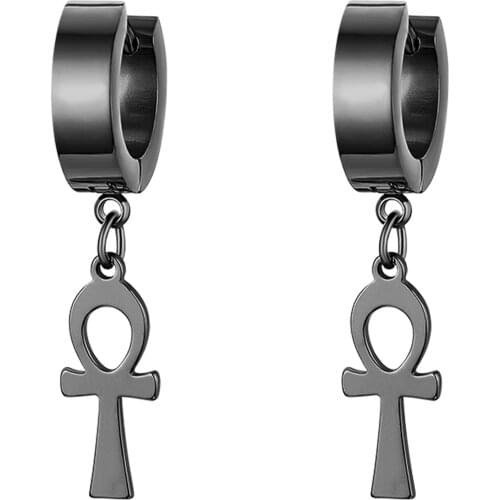 Vintage Cross Egypt Ankh Stainless Steel Earrings For Men Women Hypoallergenic Black Gold Silver Color Drop Dangle Earrings