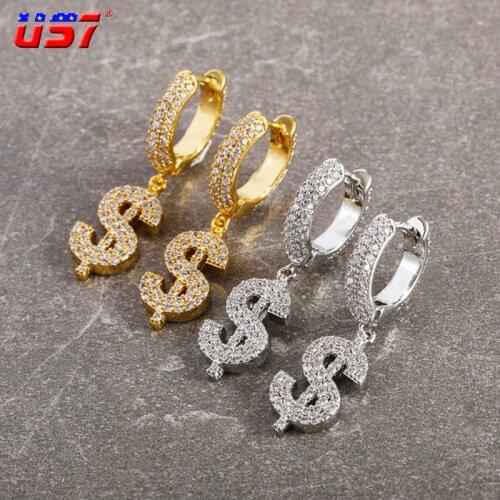 US7 US Dollar Dangle Drop Earrings Micro Paved AAA+ Cubic Zirconia Stones Male Female Jewelry Gold Silver Color 2021 Jewelry