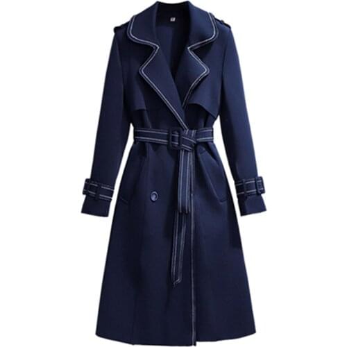 Spring Autumn Womens Windbreaker Loose Plus Size Lady Overcoats With Belt Turn Down Collar Female Long Trench Coats OL Clothes
