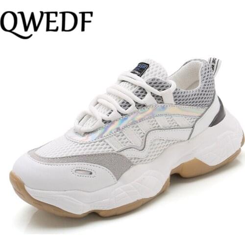 QWEDF Womens Chunky Sneakers Fashion Women Platform Shoes Lace Up Breathable Air Vulcanize Shoes Women Female Trainers D7-05