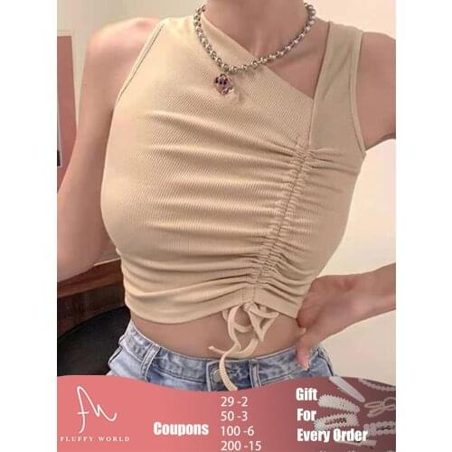 Womens Top Solid Color Design 2021 Women T-shirts Tank Tops Shirring Style Female Top Lady Casual Party Crop Tops For Women