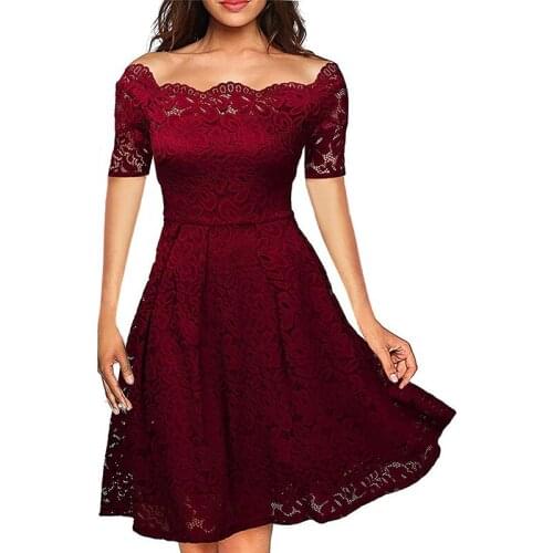 Fashion Summer Women 2021 New Lace Dress Short-sleeved Slash neck Plus size Loose Dresses Long sleeve Spring Base vestido OK706