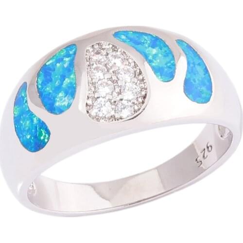 CiNily Created Blue Fire Opal Cubic Zirconia Silver Plated Wholesale Hot Sell Women Jewelry Ring Size 6-9 OJ9611