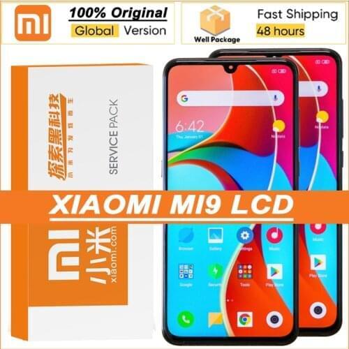 100% Original 6.39" Amoled Display with frame for XiaoMi Mi 9 M1902F1G Touch Screen Digitizer for MI9 LCD Repair Parts