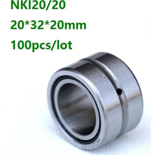 100pcs/lot NKI20/20 20*32*20mm NKI2020 Heavy duty needle roller bearing Entity needle bearing with inner ring