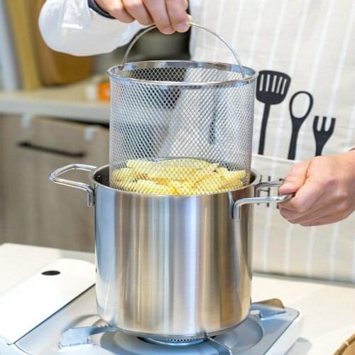 16cm Large-capacity 304 stainless steel fryer with frying basket plus height small soup pot fryer high-deep pot cooking pot set