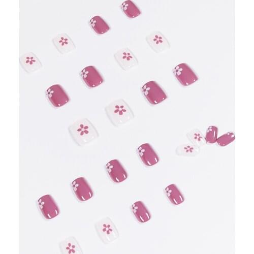 24pcs Purple Orchid Flower Wear Short Paragraph Fashion Manicure Patch False Nails Save Time Wearable Nail Patch SANA889