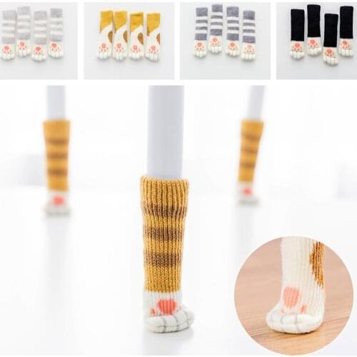 4pcs/set Cat Paw Table Foot socks Chair Leg Covers Floor Protectors Non-Slip Knitting Socks For Furniture Cartoon Home Decor