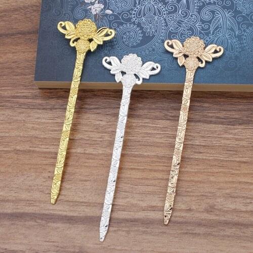 5 PCS 130*41mm Vintage Alloy Gold/Silver color Flowers Hair Sticks Setting DIY Women Hairwear Decoration For Jewelry Making