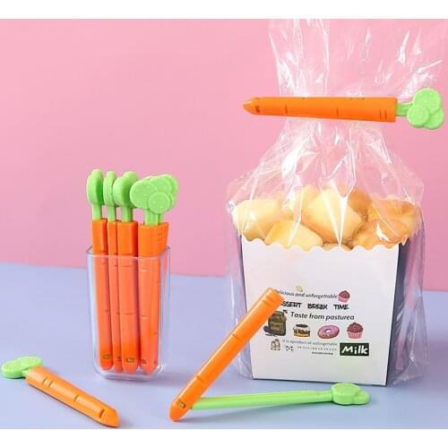 5pcs Food Snack Bag Sealing Clip Carrot-Shaped with Refrigerator Magnet Cute Pattern Kitchen Supply Convenient Tool
