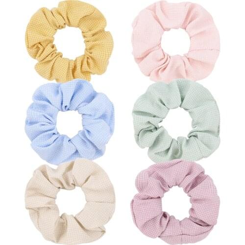 6PCS/Set Candy Color Plaid Women Hair Scrunchies Elastic Hair Band Ponytail Holder Headband Ropes Ties Hair Accessories