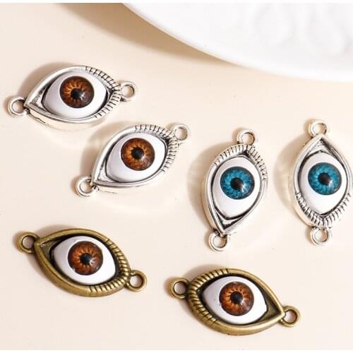 5pcs 30*15 Antique Bronze Silver Color Evil Eye Charms Connector Fit Necklaces Bracelets Handmade DIY Jewelry Accessories Making