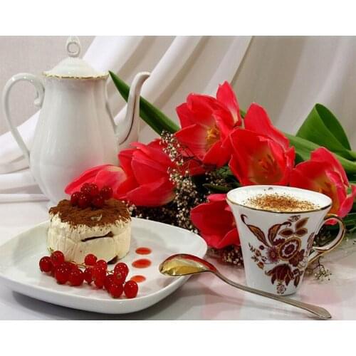 Diy Diamond Painting Coffee Cake Flowers Home Decoration 5d Diamond Embroidery Needlework Diamond Mosaic kitchen Wall Stickers