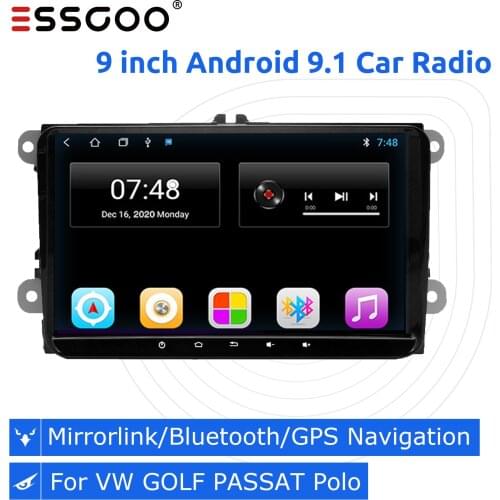 ESSGOO Android 9.1 Car Stereo Radio 9 inch 2 din Autoradio GPS Navigation Bluetooth Multimedia Player For VW GOLF PASSAT Polo