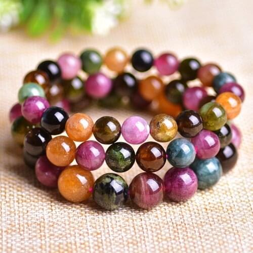 Natural Candy Color Tourmaline Round Bead Bracelet Single Lap Hand String Bangles Fashion Women DIY Stone Jewelry