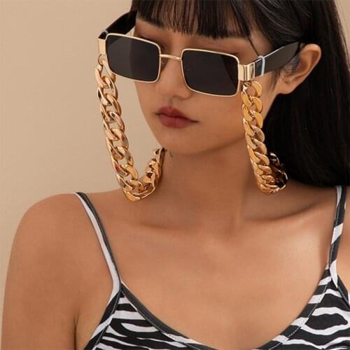 2021 New Hip-hop Trend Metal Long Thick Chain Glasses Chain Exaggerated Simple Aluminum Chain Sunglasses All-in-one Accessory