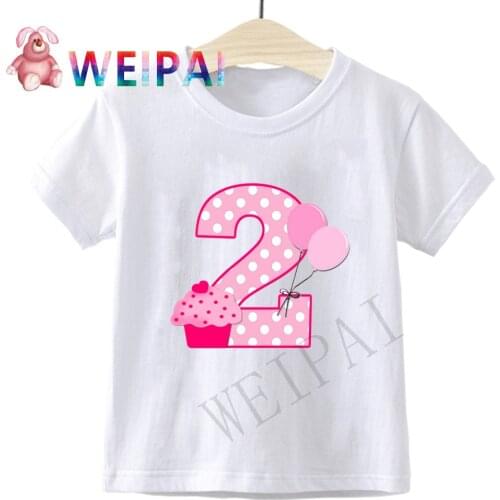 Kids Cute Birthday Number 2 Cartoon Print T Shirt Children I Am 2 Clothes T-shirts Boy&Girl Funny 2 Years Old Gift Tshirt Baby
