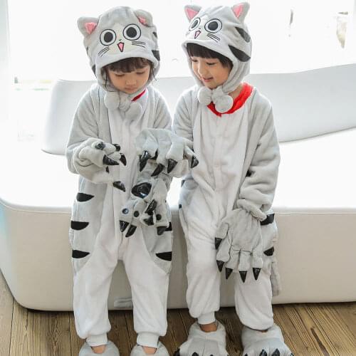 Kids Halloween Costume Cartoon Animal Anime Unicorn Stitch Panda Cat Cosplay Holiday Outfit Flannel Boy Girl Pajama With Slipper