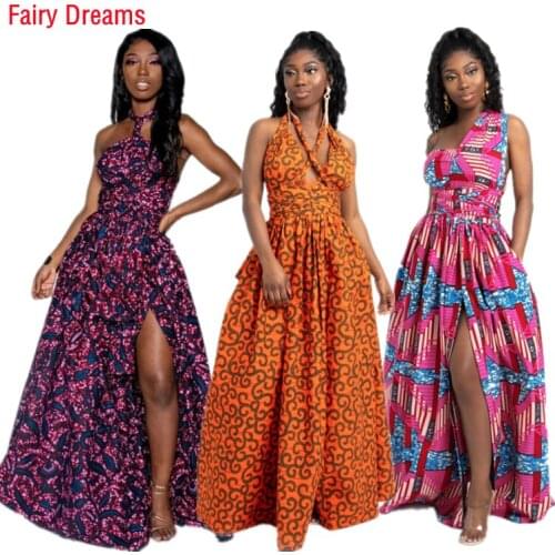 Long Dress Women Traditional African Clothing Dashiki Ankara Print Summer Bandage Sexy Maxi Sundress Elegant Multiple Wear 2020