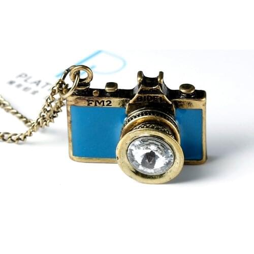 DoreenBeads Colorful Enamel Camera Pendant Vintage Jewelry Antique Golden Long Chain Necklaces Bijoux Women Top Selling 78.5cm