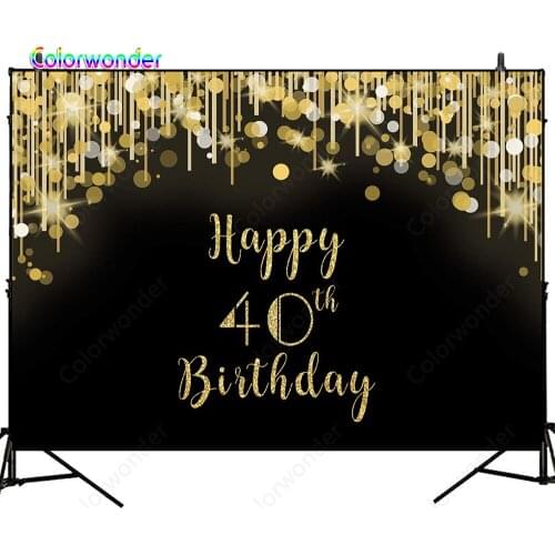 Colorwonder Photography Background Golden and White Dots with Strips 7x5ft Black Backdrop for Forty Birthday Party Banner Prop