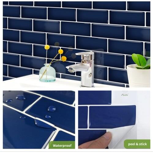 Simulation 3D Noble Dark Blue Tile Stickers For Bathroom Kitchen Wallpaper Waterproof Self-adhesive DIY Wall Sticker Home Decor