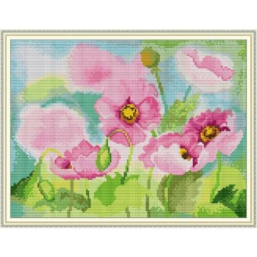 Joy Sunday Poppies H878 14CT 11CT Counted and Stamped Beautiful Flowers Home Decor Needlework Needlepoint Cross Stitch kits