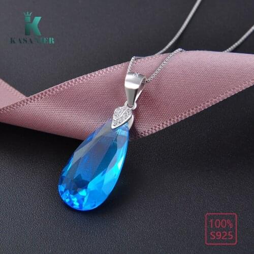 KASANIER 925 Sterling Silver Necklaces & Pendants for Women Collier Femme Water drop Colar Maxi Fashion Colored Glaze Jewelry