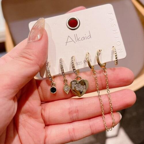 VENTFILLE 6 Pieces/set 925 Sterling Silver Heart-shaped Hoop Earrings Set Shiny Micro Zircon Earrings for Women Luxury Jewelry