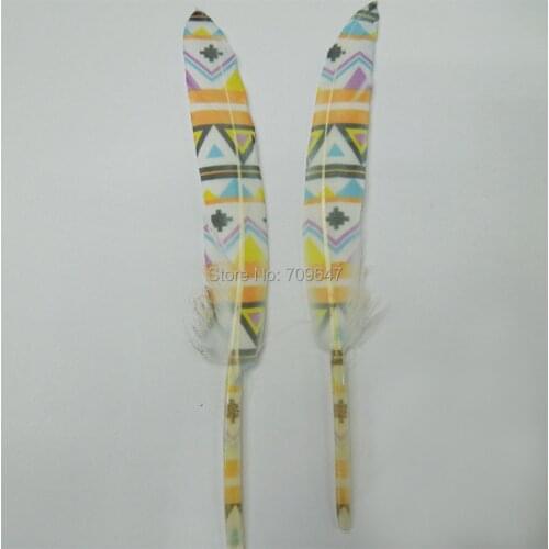 Colorful Geometric Figure Print White Duck Cochettes Feathers,print duck feathers loose for millinery,crafts,wedding,10-15cm 10