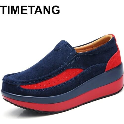 TIMETANG Women Casual Platform Shoes Slip on Creepers Sneakers moccasins Suede Loafers new sneakers Suede Leather Flats