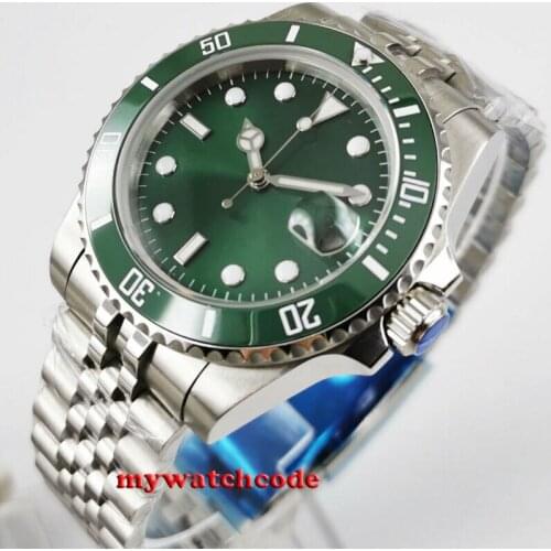 40mm BLIGER green dial Sapphire glass Ceramic automatic mens watch jubilee strap mingzhu automatic movement date indicator 327B
