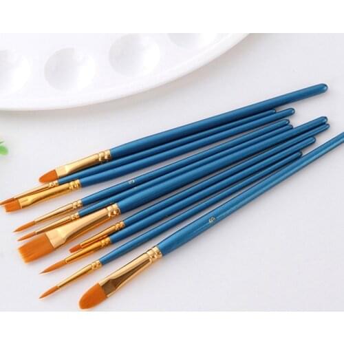 10PCS/Set Nylon Hair Oil Paint Brush Set Liner Round Filbert Angel Flat Acrylic Learning DIY Watercolor Pen Art Painting Supply