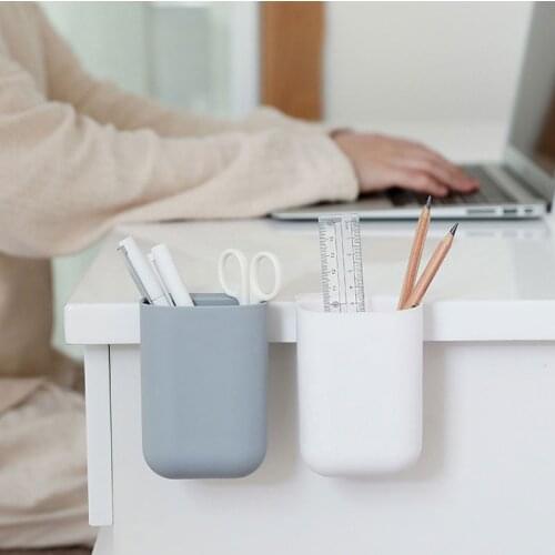 Wall-mounted Home Storage Box Stick On Desktop Plastic Pen Holder Pencil Stand Desk Office Accessories Organizer Stationery