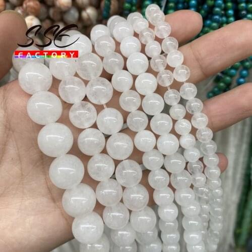 Natural Stone White Jades Beads Round Loose Spacer Beads For Jewelry Making 4 6 8 10 12 14mm DIY Bracelet Accessories 15" Strand