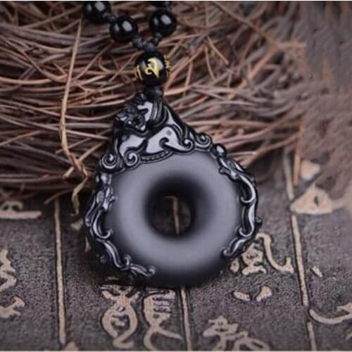 Natural Obsidian Brave Troops Safety buckle Pendant Jewelry Fine Jewelry Kirin Antique Amulet Transfer Crystal Pendant Jewelry