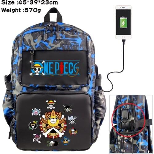 Nylon Backpack Anime One Piece Casual Student Schoolbag USB Cartoon Teenger Travel Laptop Bag Zipper Bookbag Knapsack