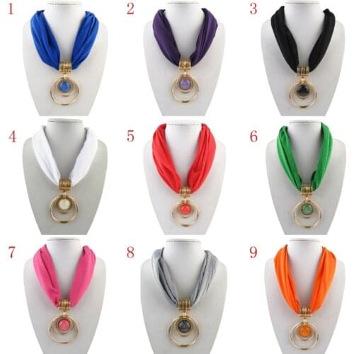 New 2020 Women Lady 60cm Short Scarf Alloy Vintage Faux Crystal Hoops Pendant Collar Chain Necklace Soft Fashion Hot Scarf