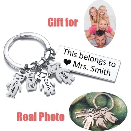 New Style Baby Stainless Steel Key Chain Custom Engrave Stainless Steel Baby Charm Personlized Cat Dog Key Chain Fashion Jewelry