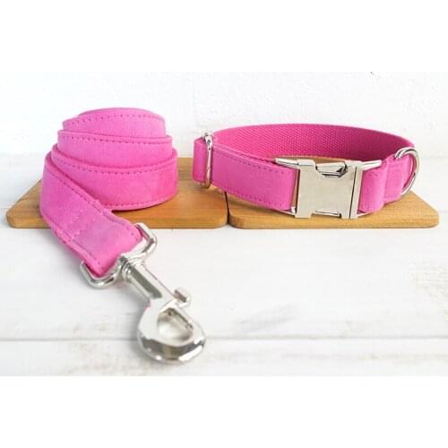 Personalized Pink Velvet Dog Collar Leash With Bow Tie Set Nylon Free Engraved Nameplate For Small Medium Large Dogs