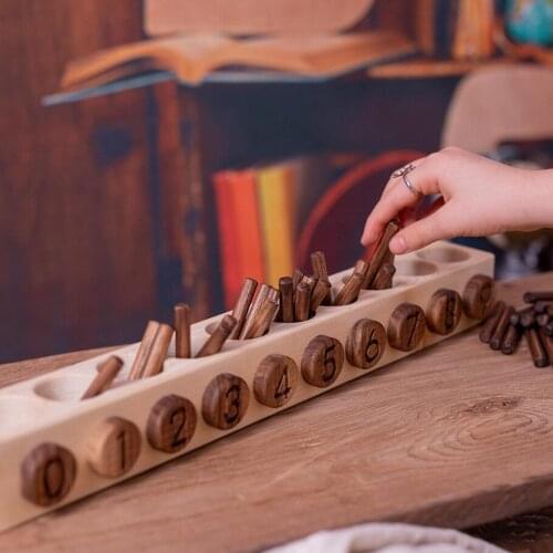 Counting Sticks - Natural Wooden Numbers Tray with Sticks - Counting 0-9 Math Set - Learning to Count Montessori Material